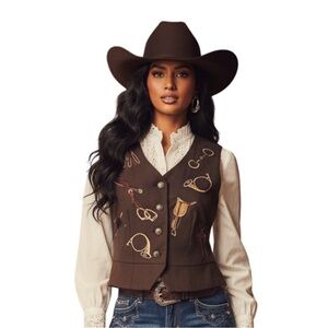 Vintage Equestrian Vest with Embroidered Horse & Tack Size Small / Medium